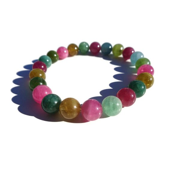 HIGH Quality Natural Multi-color Round Tourmaline Bracelet, October Birthstone - Picture 4 of 7